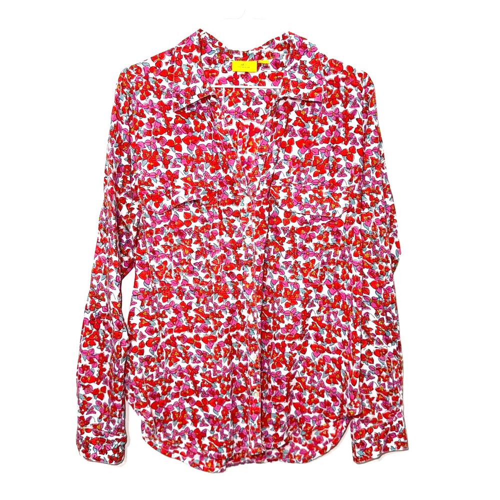 Roller Rabbit Floral Button Down Pajama Top - Red/Pink/Blue L